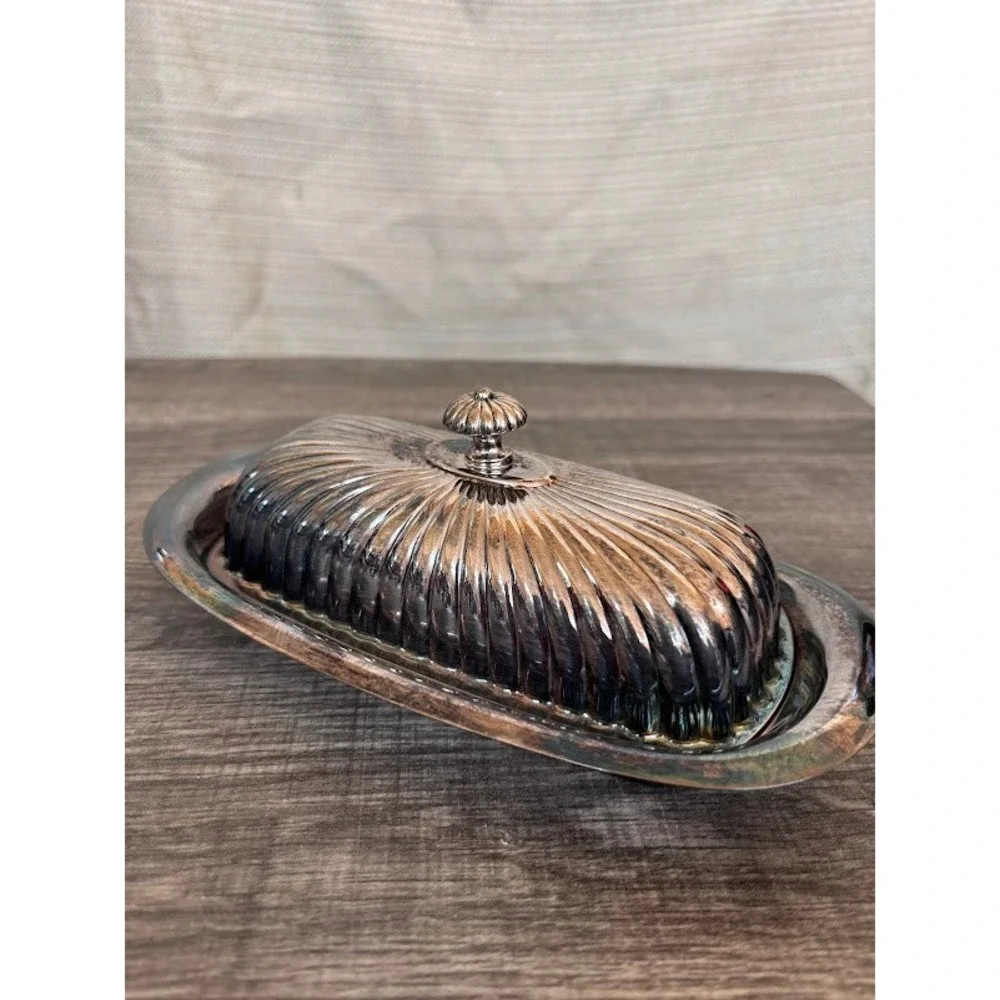 Kent Silversmiths Vintage Silverplate Butter‎ Dish with Glass Liner 3 Piece Set
